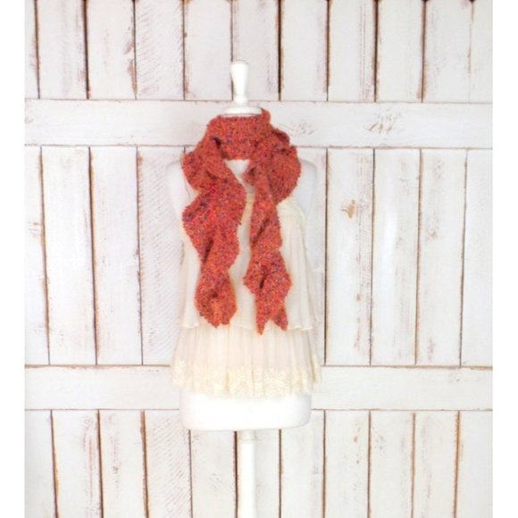 Vintage rust orange crochet knit scarf/long handmade knit wool scarf - Picture 1 of 4
